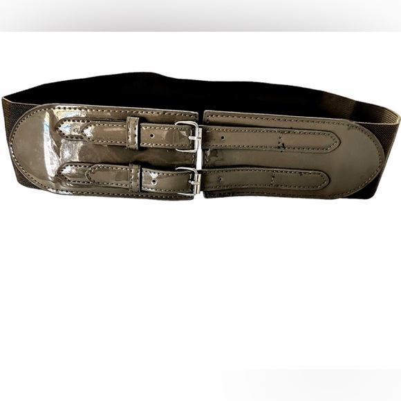 Belt Corset Stretch Double Buckle Taupe with Silver Hardware - Picture 11 of 11
